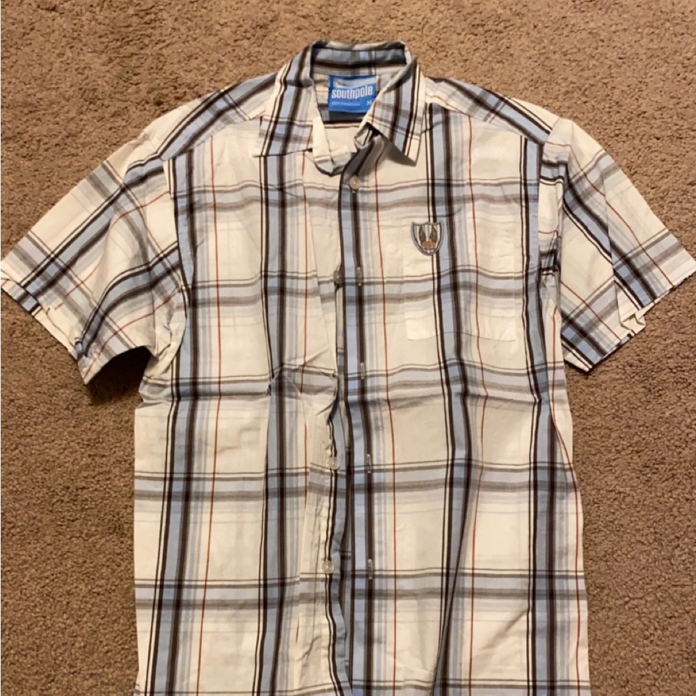 South Pole Cream and Blue Button Down Shirt